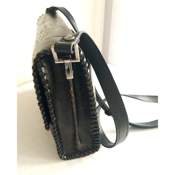 Patrica Nash Black Leather Map Sarola Scalloped Flap Snap Shoulder Bag Crossbody - Picture 6 of 15